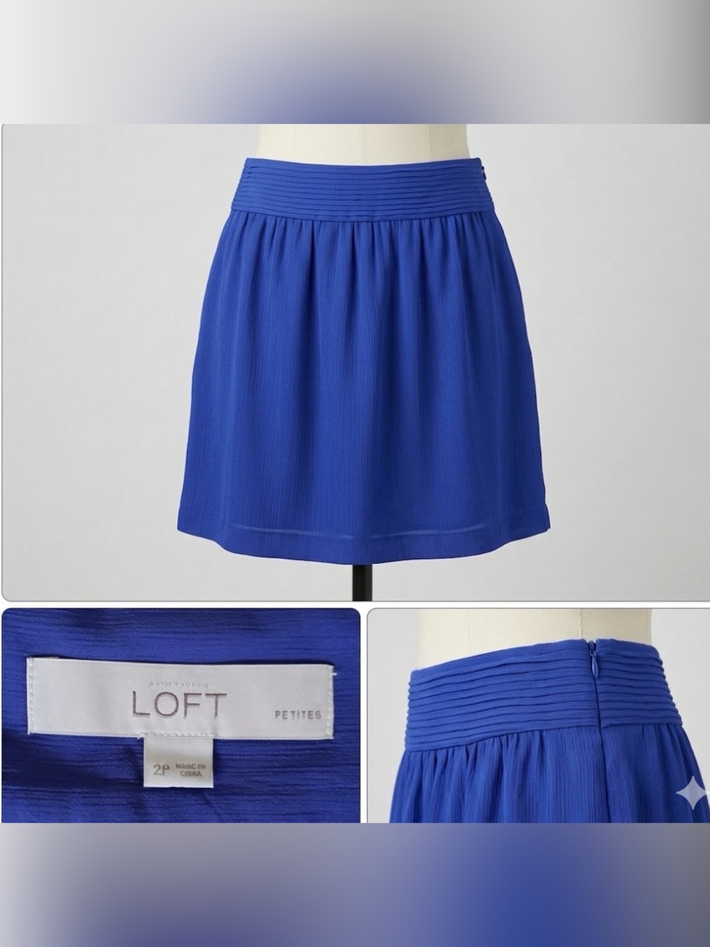 NWOT LOFT | blue chiffon lined skirt | 2P | L 16.5 | W 14.5 - Picture 2 of 6